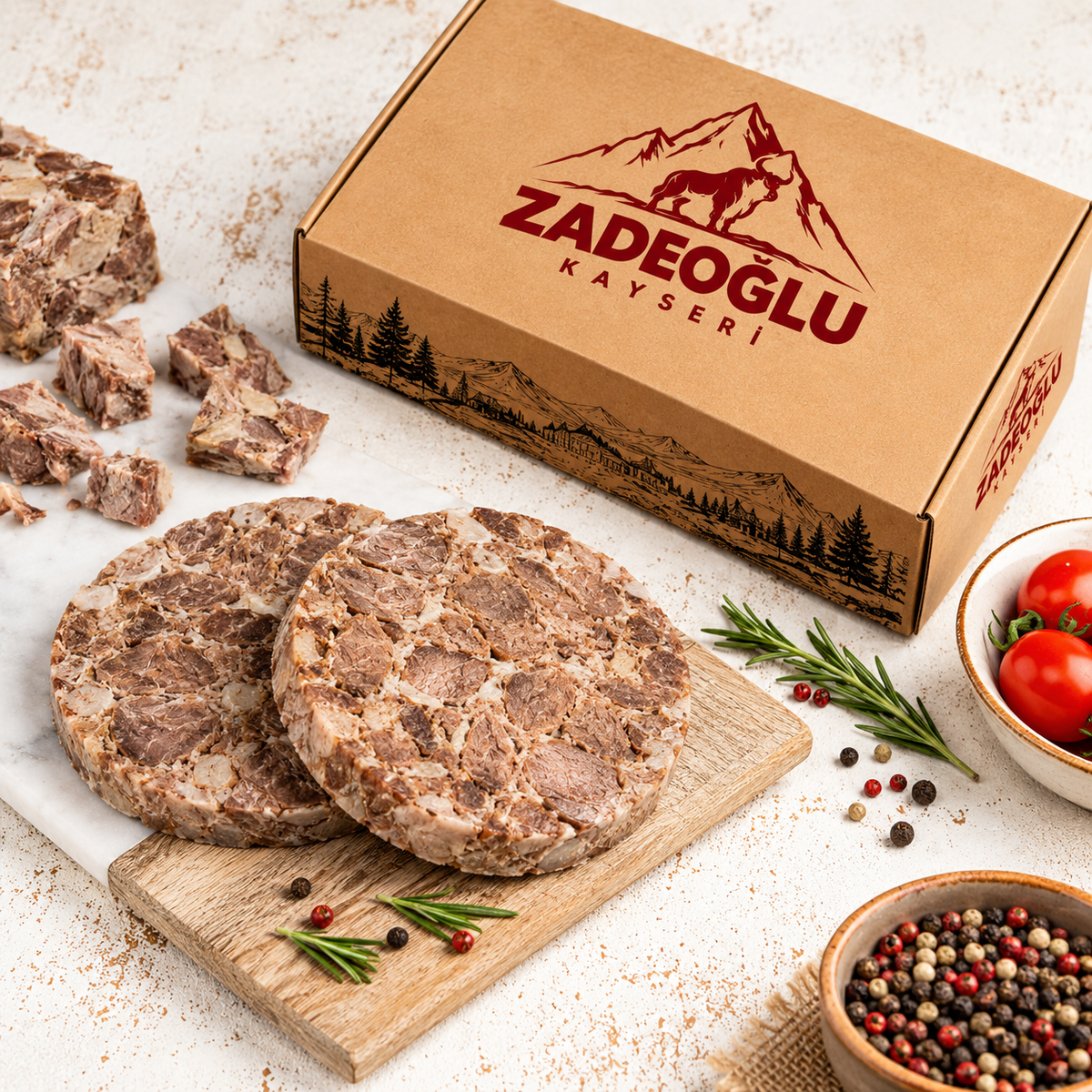Zadeoğlu Dilimlenmiş Dana Kavurma, servis tabağında porsiyonlanmış kavurma dilimleri ve Zadeoğlu ambalajıyla kahvaltılık sunum.